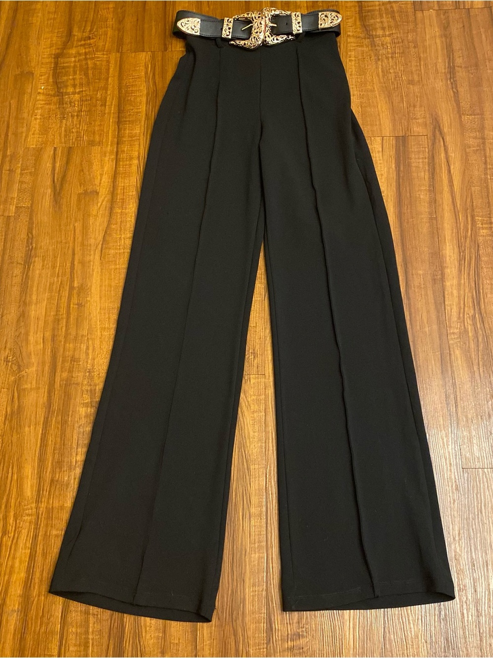 New Ladies Black Pants Highwaist Belted Waist